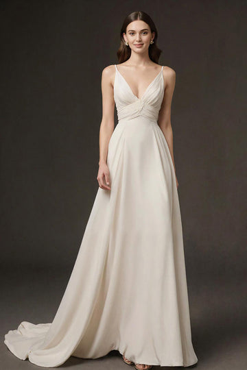 Ivory A-Line Spaghetti Straps Backless Evening Dress